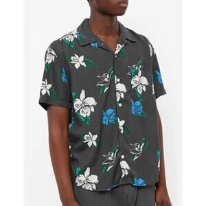 Corridor Day Lily Hawaiian Floral Short Sleeve Shirt Men's Size Large Black